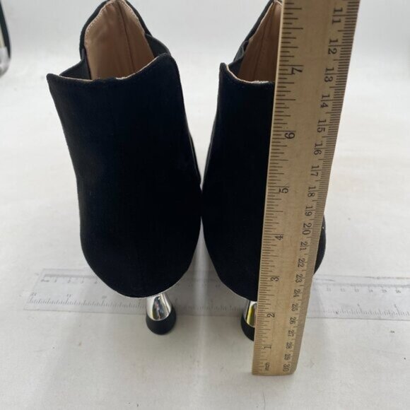 Womens Black Kitten Heeled Ankle Boot Closed Pointed Toe Low Heel Short Booties - Picture 4 of 7